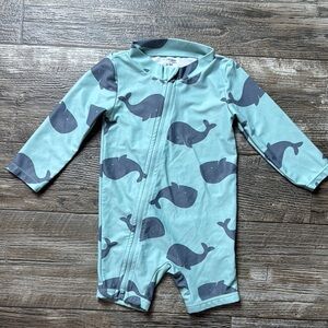 Carter's Blue and Gray Whale Print Swim Bodysuit, 6-9 Months UNISEX